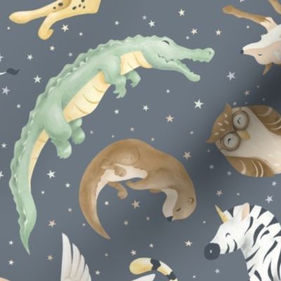 Medium // Watercolor Gouache Imagination Society // Constellation Animals // Sweet Dream Adventures // Stars Fox Alligator Cheetah Owl Zebra Unicorn Otter // Magical Kid // Starry Sky // Navy Peach Sage Lavender Yellow