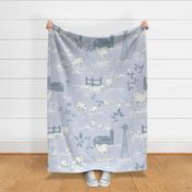 (L) Sweet Little Country Farm Toile de Jouy - Upward Blue 