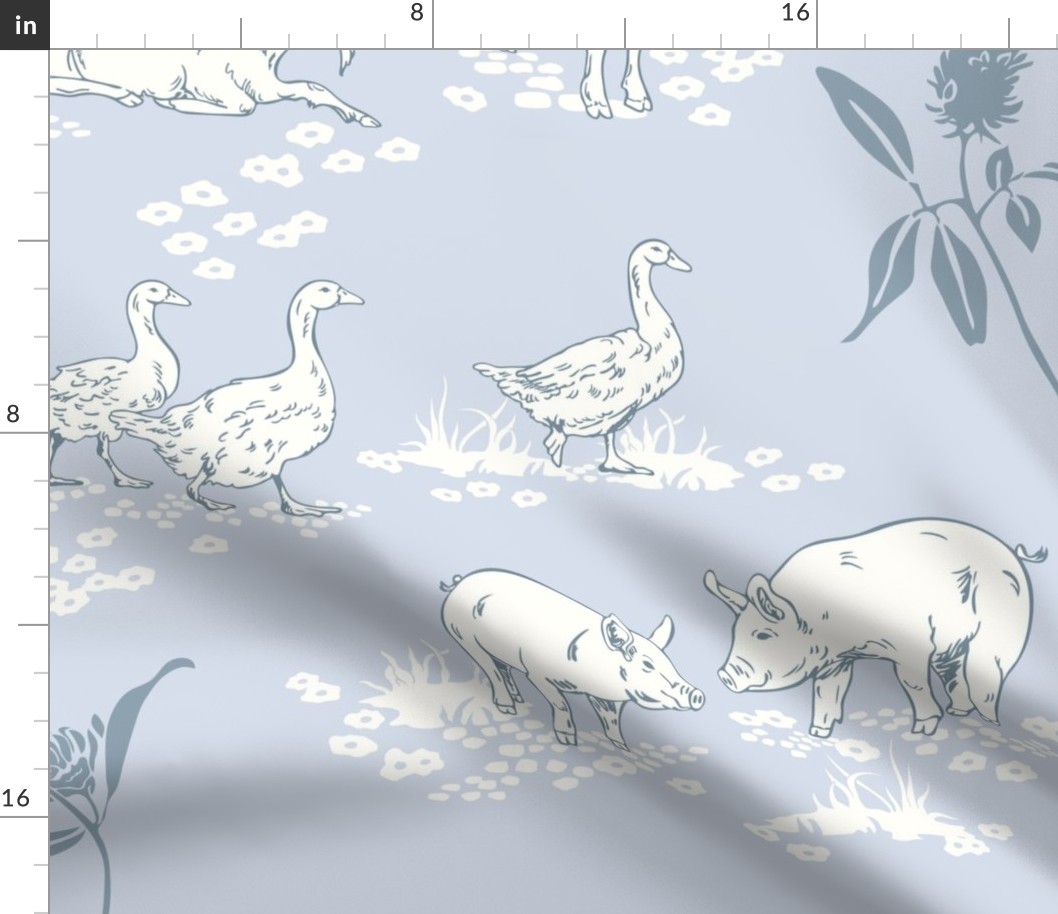 (L) Sweet Little Country Farm Toile de Jouy - Upward Blue 