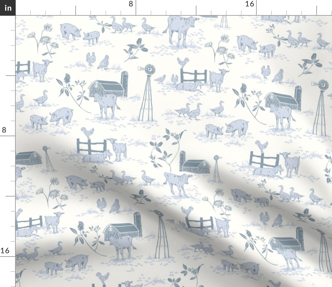 (S) Sweet Little Country Farm Toile de Jouy - Cream/Upward Blue 