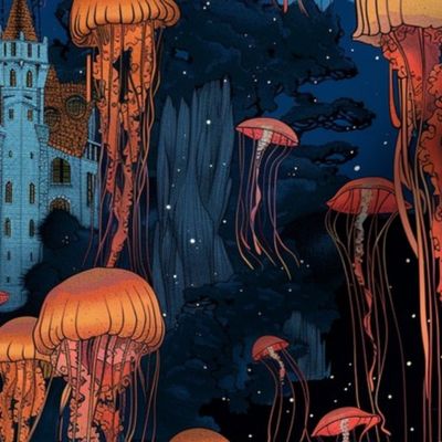 it's raining orange jellyfish at the haunted house on the corner