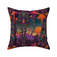 fairy tale cottage in the woods in the jellyfish rain