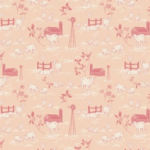 (S) Sweet Little Country Farm Toile de Jouy - Peachy Pink