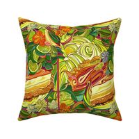 art nouveau key lime pie botanical in yellow green and red orange