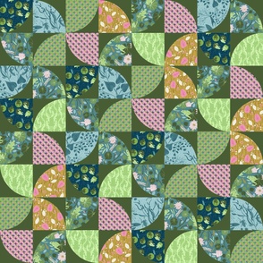 Drunkards Path Patchwork Panel_32x32_Garden Green