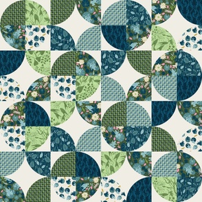 Quarter Circles Patchwork 32x32 Inky Water Blues