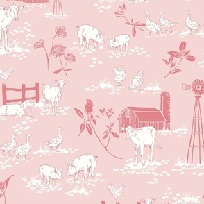 (M) Sweet Little Country Farm Toile de Jouy - Precious Pink