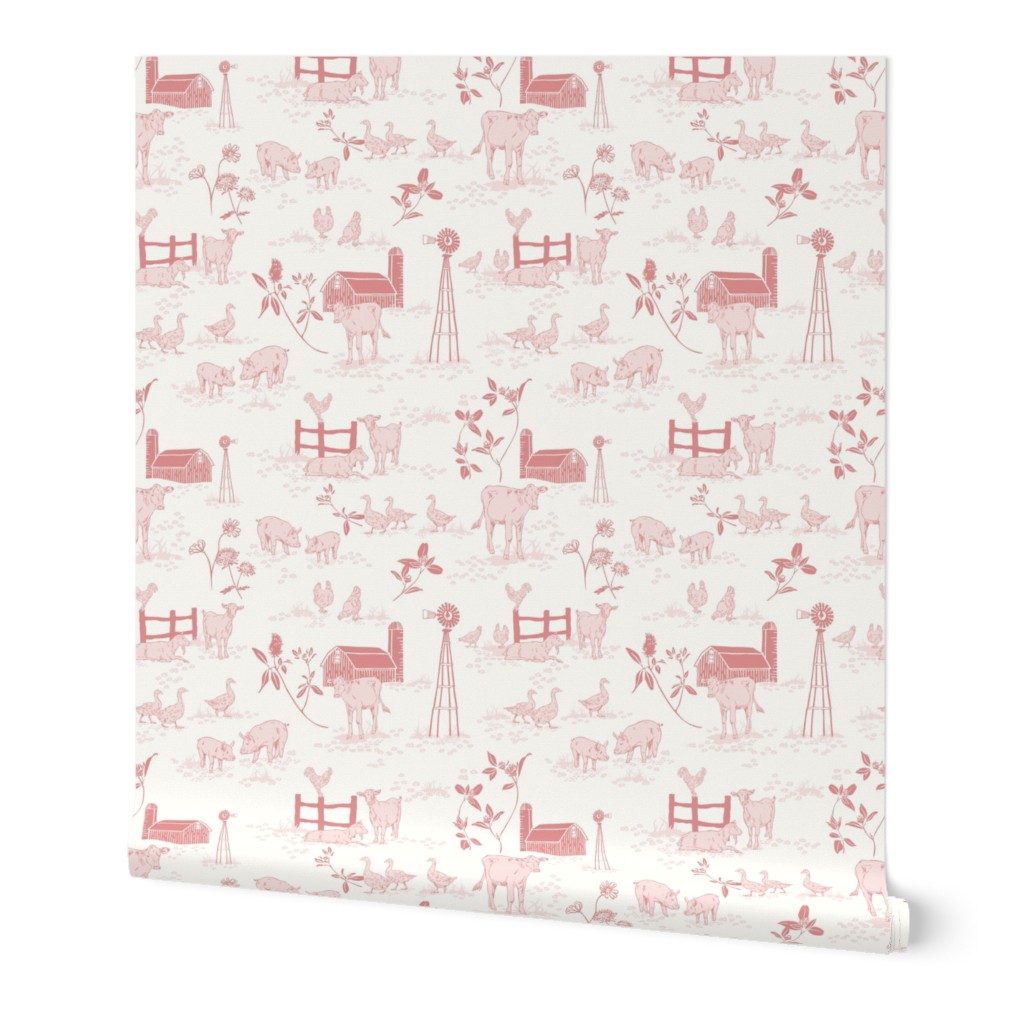 (M) Sweet Little Country Farm Toile de Jouy - Cream/Precious Pink