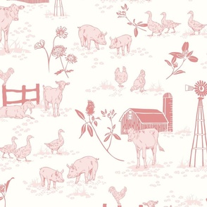 (M) Sweet Little Country Farm Toile de Jouy - Cream/Precious Pink