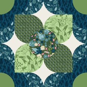 Mod Flower Circles Patchwork_18x18_Inky Water Blues