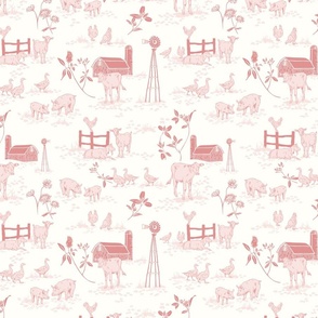 (S) Sweet Little Country Farm Toile de Jouy - Cream/Precious Pink