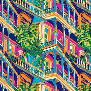 new orleans tropical french quarter watercolor architecture balconies