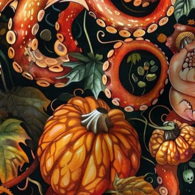 gothic halloween art nouveau pumpkin octopus with tentacles