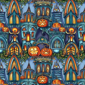 art deco kawaii gothic pumpkin haunted halloween house