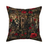 art nouveau red rose botanical haunted house