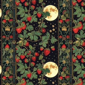 art nouveau strawberries under the full moon