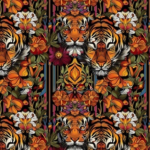 striped art nouveau jungle lush tiger botanical