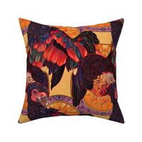 art nouveau vultures of orange gold and red