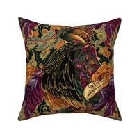 art nouveau vulture in orange gold and green botanical