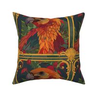 orange gold red art nouveau feathered vulture