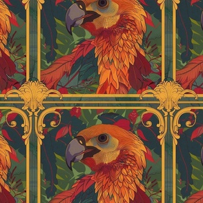 orange gold red art nouveau feathered vulture