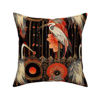 art nouveau whooping crane in red black and gold gray