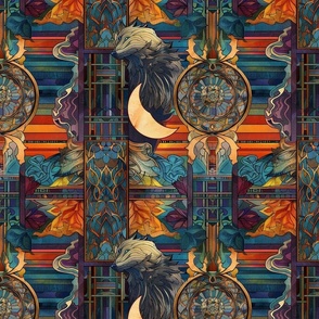 art nouveau crescent moon wolf abstract