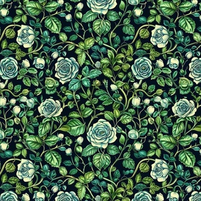art  nouveau green botanical roses inspired by william morris