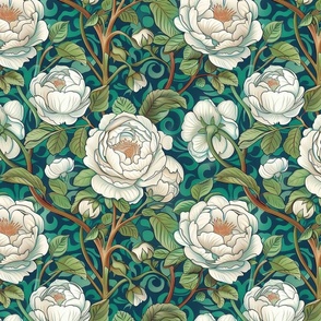 art nouveau white roses inspired by william morris