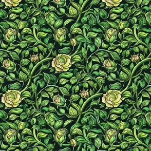 art nouveau green and yellow roses inspired by william morris