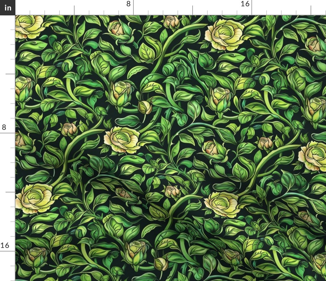 art nouveau green and yellow roses inspired by william morris