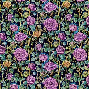 art nouveau purple and yellow roses inspired by william morris