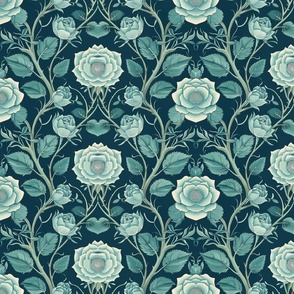 art nouveau green roses and hearts inspired by william morris