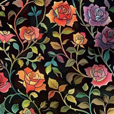 art nouveau rainbow roses inspired by william morris
