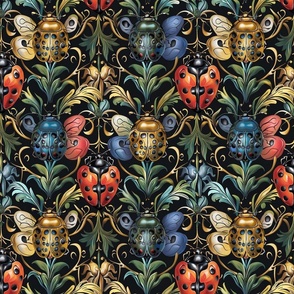 blue red and gold art nouveau lady bugs inspired by william morris