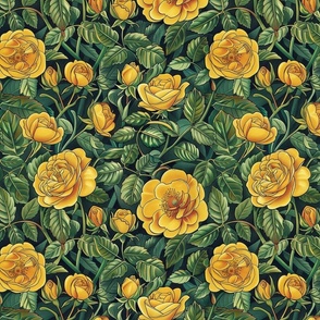 art nouveau yellow rose botanical inspired by william morris