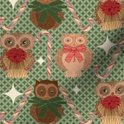 Mid-Century Flair Festive Owls, Candy Canes