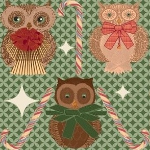 Mid-Century Flair Festive Owls, Candy Canes