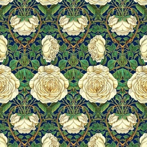 art nouveau yellow rose botanical inspired by william morris