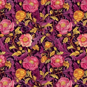 art  nouveau pink purple rose botanical inspired by william morris