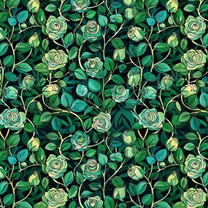 art nouveau green rose botanical inspired by william morris