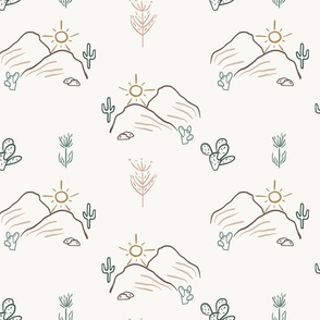 12" Repeat | Western Desert Toile | Cactus and Hills | West Texas Wildflowers
