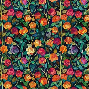 art nouveau roses in yellow orange and red inspired  by william morris