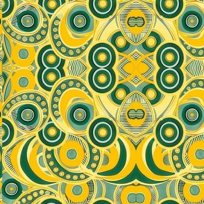 art nouveau geometric yellow green in rings and circles