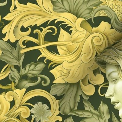 art nouveau botanical medusa in green