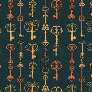 art nouveau gold and copper skeleton keys in green