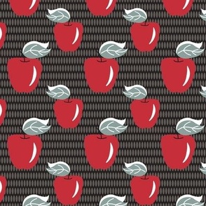 c007 medium small scale red and gray bold retro graphic autumn apples and leaves for kitchen wallpaper, tea towels, napkins, table runners, kids apparel, patchwork and quilting