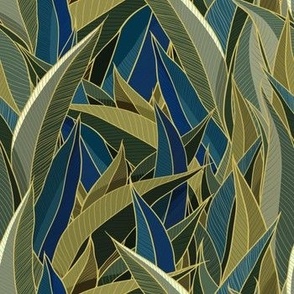 Spiky Tropical Jungle in Green and Blue Multi