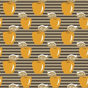 c007 large scale mustard, cream and charcoal bold retro graphic summer apples and leaves for kitchen wallpaper, curtains, pillows, table runners and kids apparel