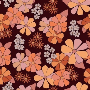 1970's retro flowers in brown and orange